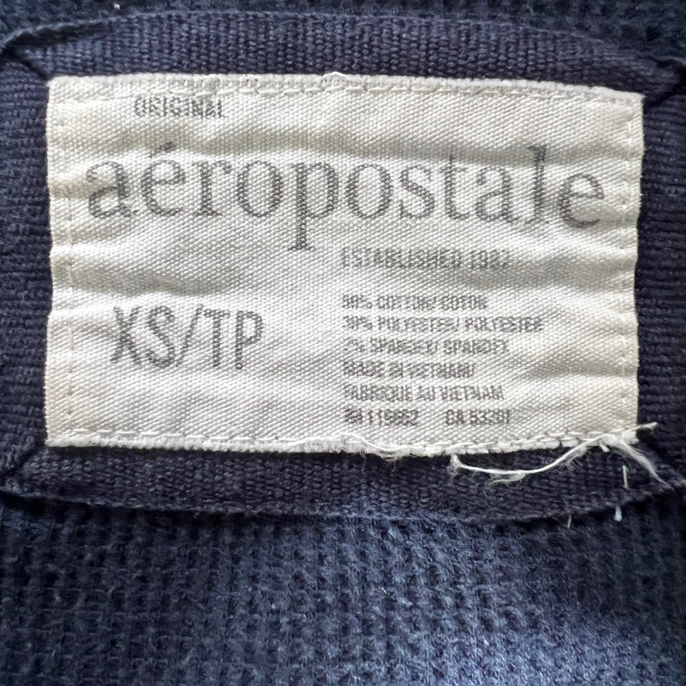 Y2K Aeropostale Waffle Knit Shirt Blue Womens XS Navy Pink Bella Swan 2000s - Picture 8 of 11
